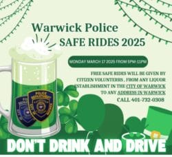 [CREDIT: WPD] Warwick Police offer safe rides home from Warwick establishments this St. Patrick's Day.