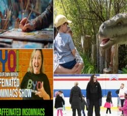 [CREDIT: WP Composite] Warwick weekend events include dinos at Roger Williams Park, Open Studios and Improve at the WCFA and skating.