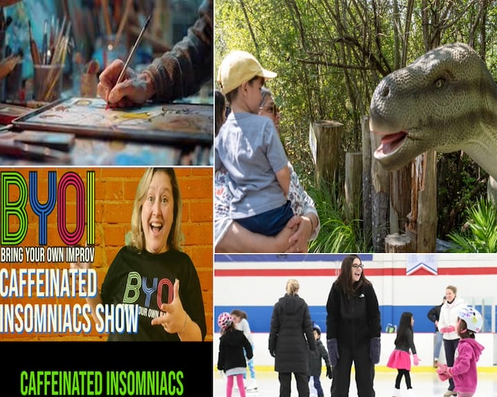 [CREDIT: WP Composite] Warwick weekend events include dinos at Roger Williams Park, Open Studios and Improve at the WCFA and skating.