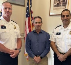 [CREDIT: Mayor's Office] From left, WPD Maj. Andrew Sullivan, Mayor Frank Picozzi and WPD Dep. Chief Commander Michael Lima. Picozzi announced Monday that Lima will be the new WPD chief, and Sullivan will then be promoted to Deputy Chief.