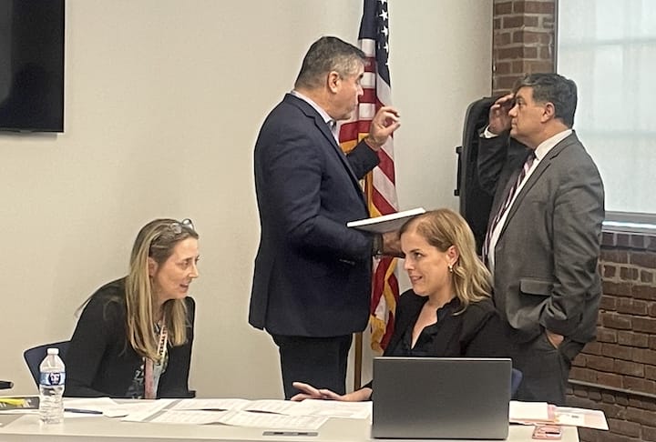 [CREDIT: Rob Borkowski] The Warwick Schools Budget Commission after its Wednesday afternoon meeting at the Sawtooth Building. Pictured, from top left to bottom, Ernest Almonte, David Champagne, Angela P. Murray and Sherri Kuntze.