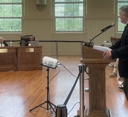 [CREDIT: Rob Borkowski] At right, Acting Superintendent William McCaffrey addresses City Councilman Bill Muto.