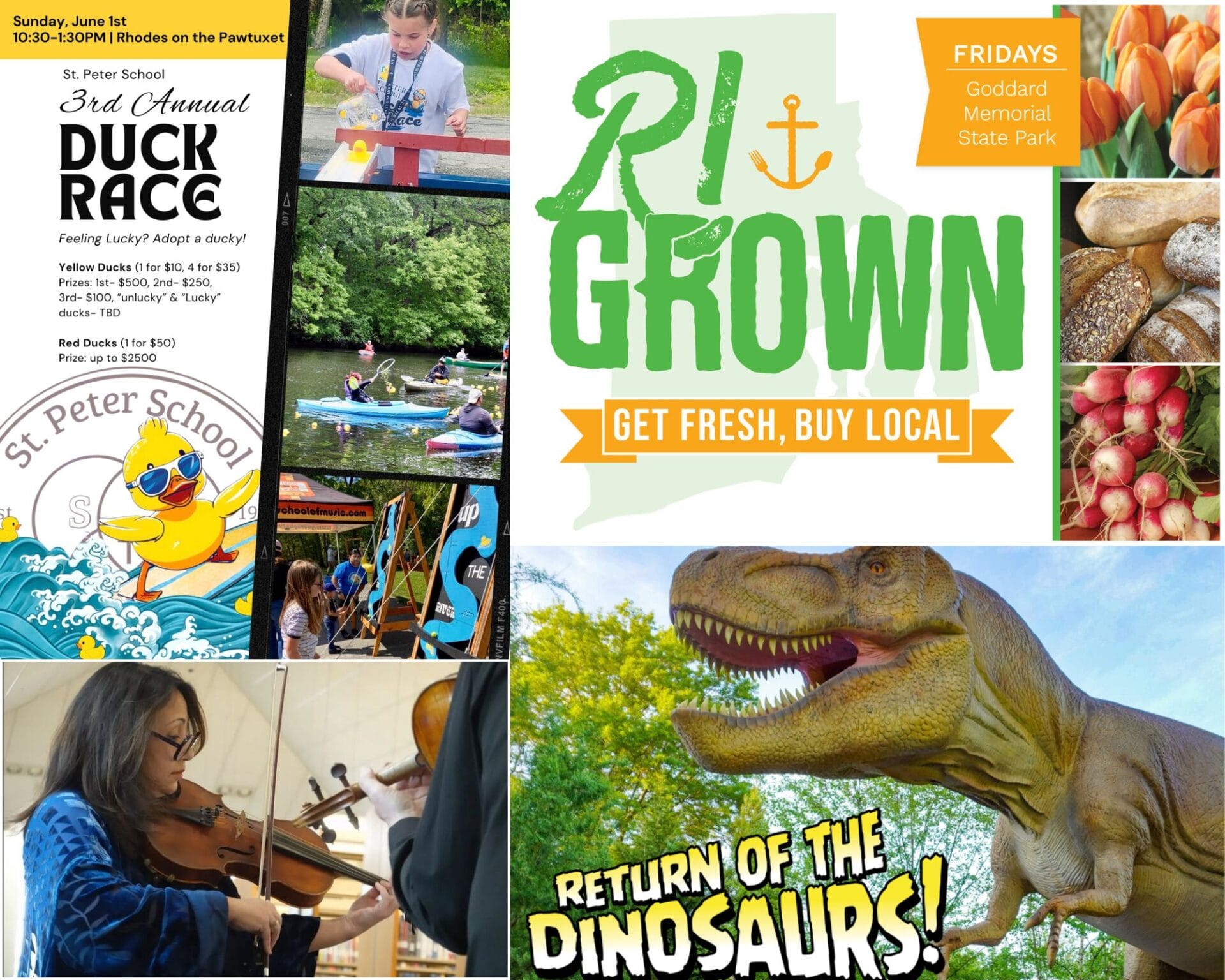 [Credit: WP Composite] This week's Warwick Weekend Events include a duck race, farmers markets, a concert, and dinos.