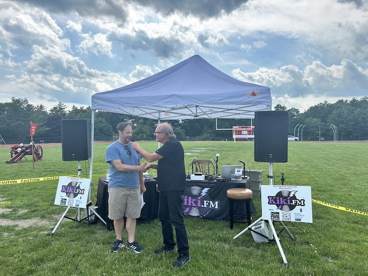 [CREDIT: Natalie Ferland]  Coventry Parks and Recreation director Scott Sevegny is interviewed by Al for Kiki.FM radio station.