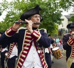 [CREDIT: Laura Paton] Members of the Kentish Guards Fife and Drum Corps in the 2025 Gaspee Days Parade June 14.