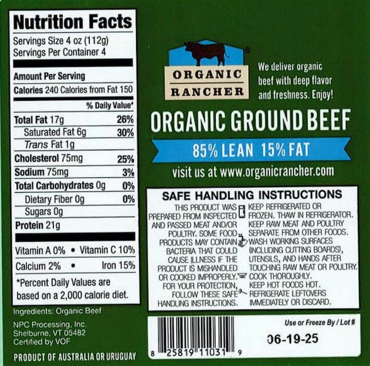 [CREDIT:FDA] RIDOH reports a ground beef recall for Organic Rancher 1 lb. packages distributed to Whole Foods nationally.