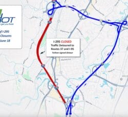 [CREDIT: RIDOT] Suggested detours during scheduled Rte. 295 exit closures.