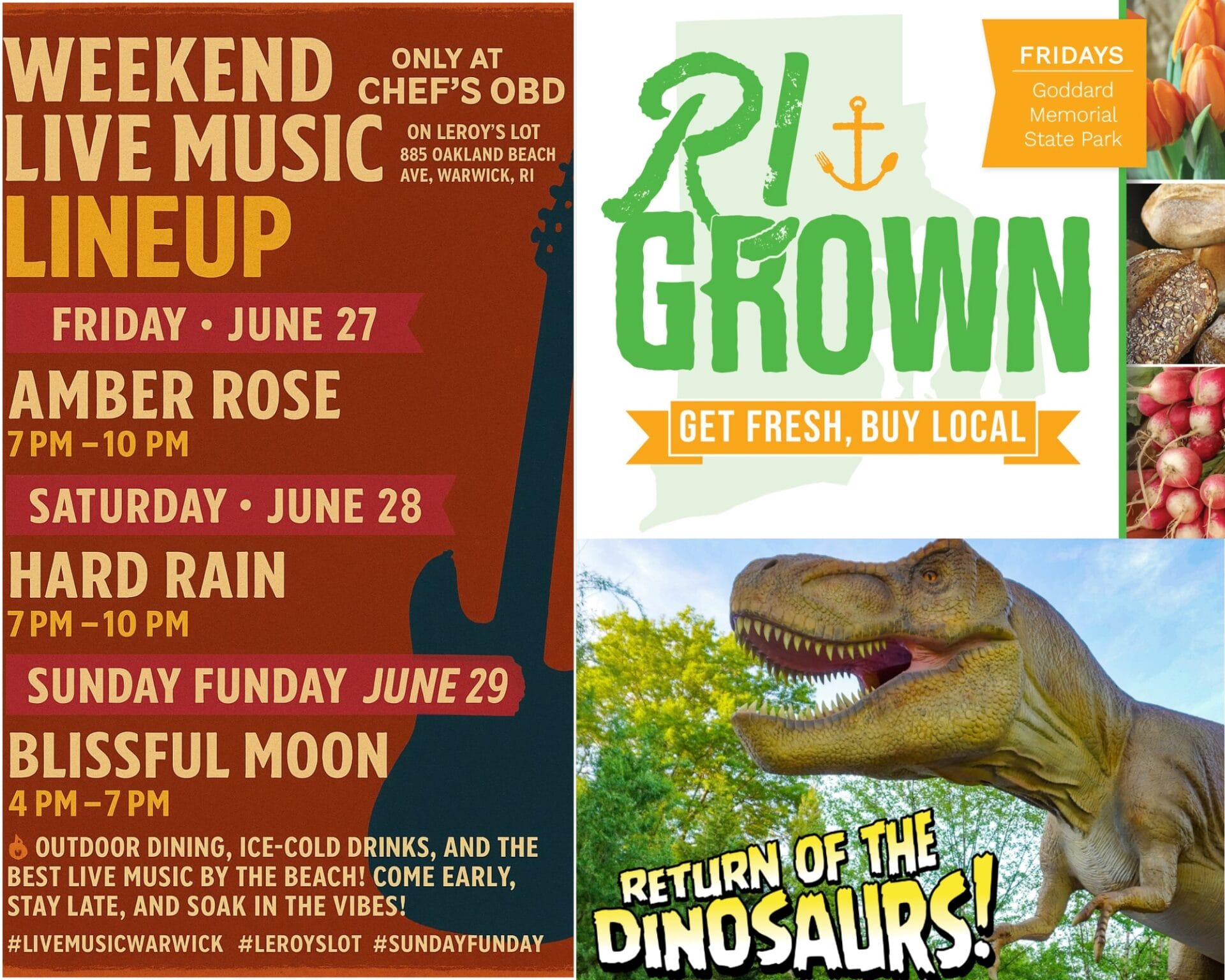 [Credit: WP Composite] This week’s Warwick Weekend Events include live music, several farmers markets, and dinos.