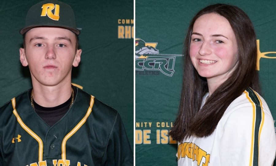 [WP Composite/CCRI] CCRI student-athletes who earned national academic honors from NJCAA, including two Warwick residents. From left, Robert Court and Kathryn Motta.