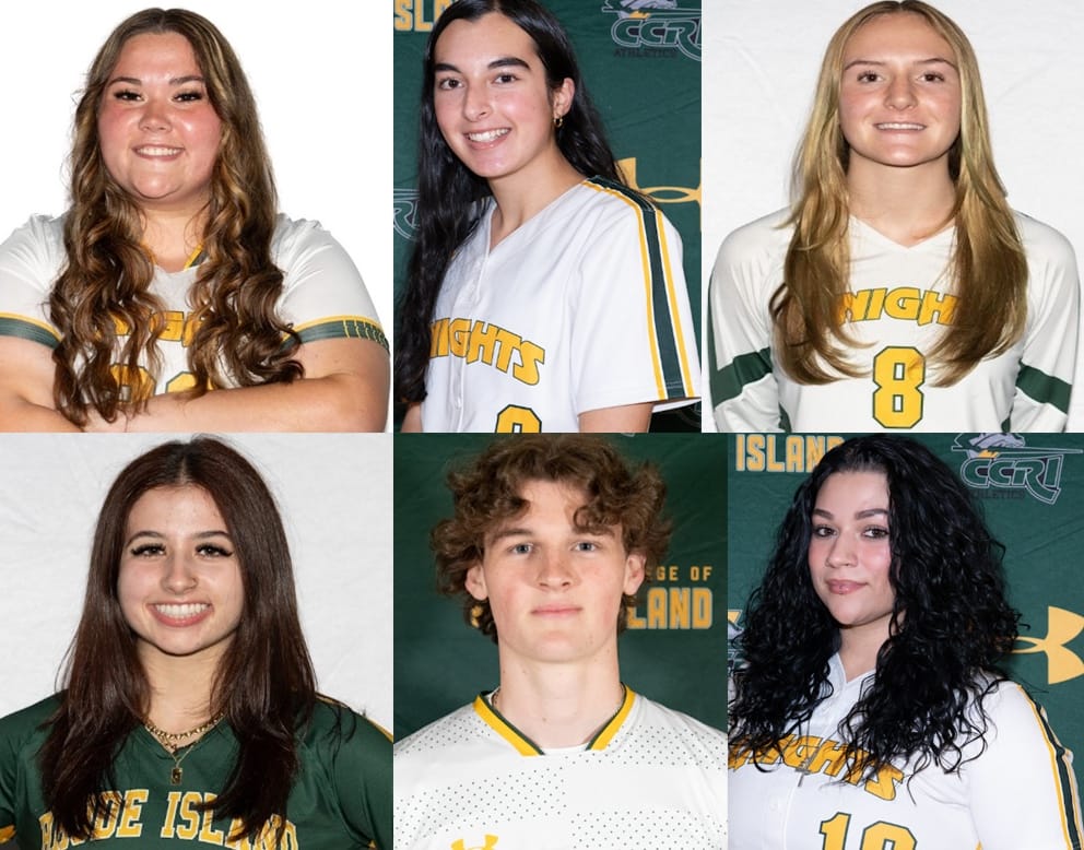 [WP Composite/CCRI] CCRI student-athletes who earned national academic honors from NJCAA, including two Warwick residents. From left, top: Alina Unwin, Jaiden Harding, and Julia Polofsky. From bottom, left: Zennia Sam, Tyler Pendergast, and Brianna Grenier.