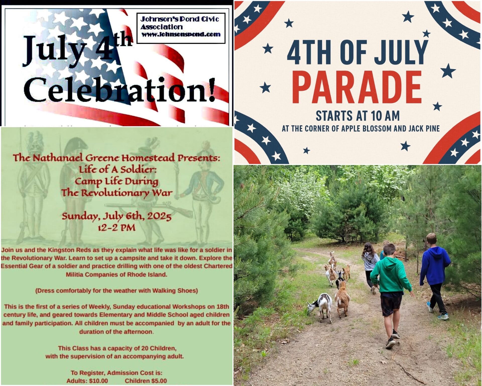 [Credit: WP Composite] This week’s Coventry Community Events in Coventry, RI include several goat events and several Independence Day events, including a fireworks display and activities at the Nathanael Greene Homestead.