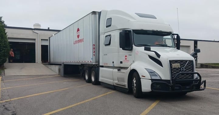 [CREDIT: Lincoln Smith, Photographic Society of RI member] The 53' Tractor Trailer that came from Salt Lake City with donated food at WestBay Marketplace, 487 Jefferson Blvd., on July 14.
