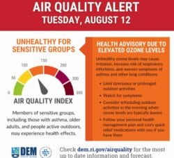 DEM's air quality alert warns people air will be unhealthy for sensitive groups Tuesday.