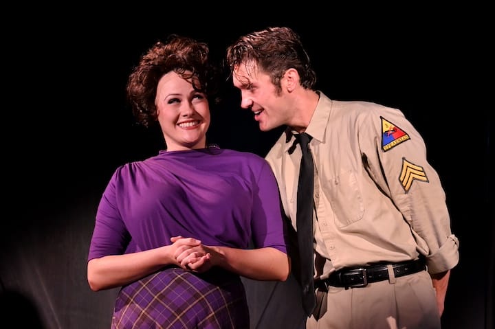 [CREDIT: Mark Turek] Emma Wilcox as Priscilla and Joe Hebel as Elvis in TBTS's Heartbreak Hotel.