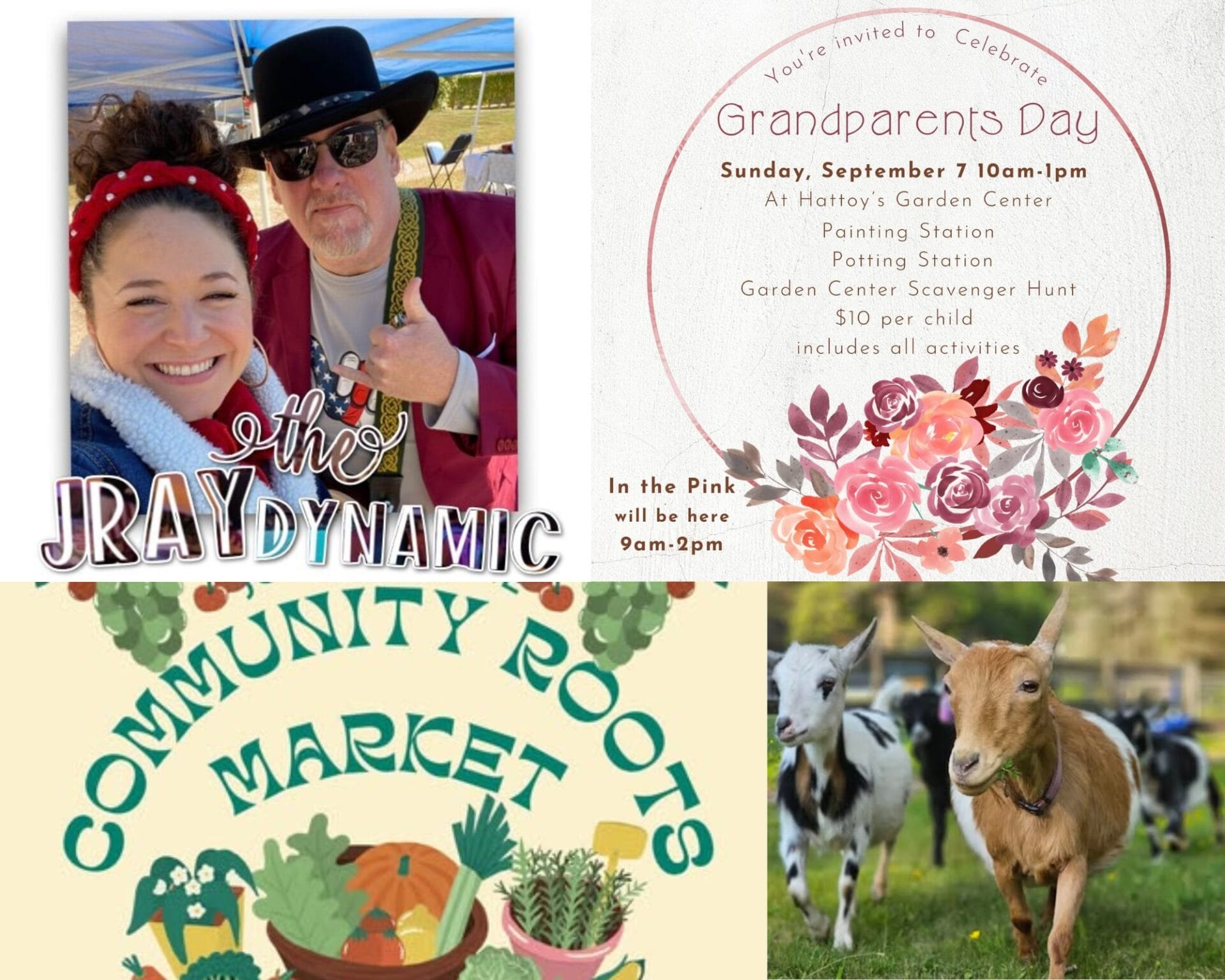 [Credit: WP Composite] This week’s Coventry Community Events in Coventry, RI include a grandparent’s day event at Hattoy’s Nursery and a live music opportunity, along with the usual farmers market and goat events.