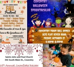 [Credit: WP Composite] This week’s Coventry Weekend Events in Coventry, RI include the Coventry Halloween Spooktacular, Fairview Garden’s Fall Festival, the annual Snowflake Bazaar, and pumpkin painting.