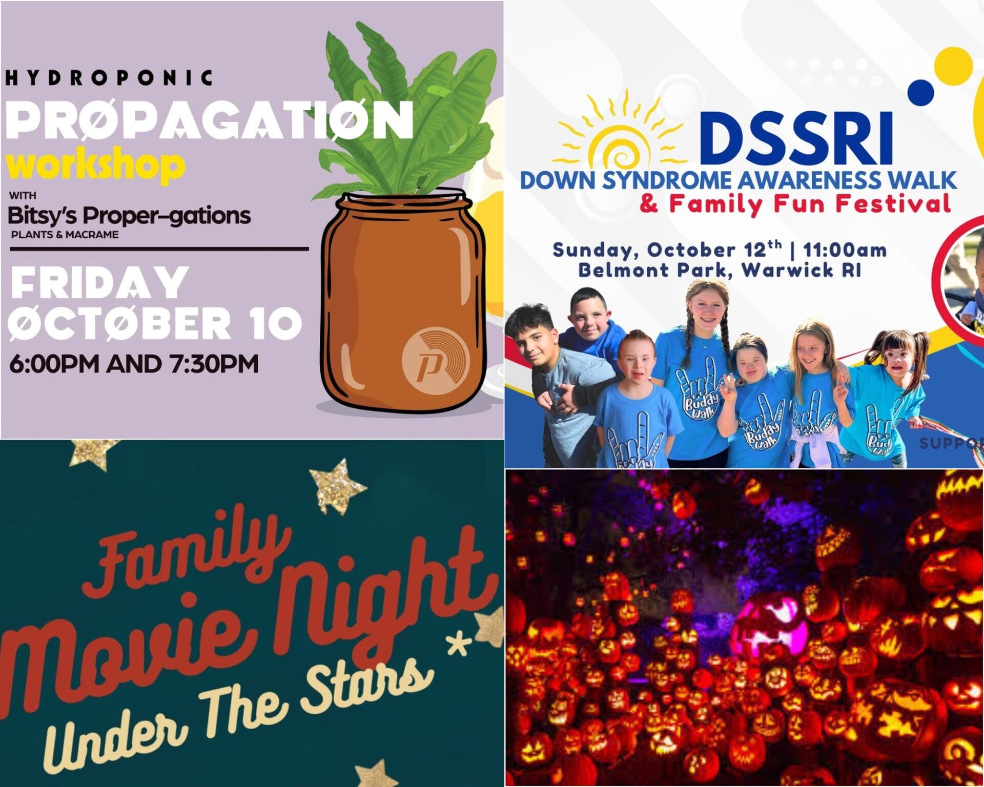[Credit: WP Composite] This week’s Warwick Weekend Events include a family movie night, a Down syndrome awareness event, an event at Proclamation Ale, and the continuance of the Jack-O-Lantern Spectacular.