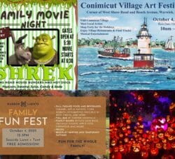 [Credit: WP Composite] This week’s Warwick Weekend Events include the Conimicut Village Art Festival, a family movie night, a family fun fest, and the annual Jack-O-Lantern Spectacular.