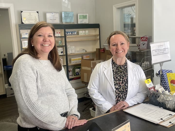 [CREDIT: Rob Borkowski] From left, Catherine Lott and Amanda Petrarca, co-founder of Compass Core Pharmacy, 80 Lambert Lind Highway Warwick. The pharmacy has been open for about six months, providing low-cost prescriptions to customers.
