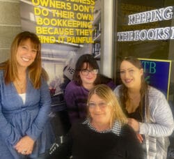 [CREDIT: Rob Borkowski] The Keeping the Books is expanding through New England. The team, from left, Patti Pinto, Emily Thayer, Marcia Thayer, and Victoria Foster, in their Warwick office.