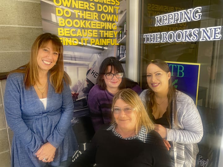 [CREDIT: Rob Borkowski] The Keeping the Books is expanding through New England. The team, from left, Patti Pinto, Emily Thayer, Marcia Thayer, and Victoria Foster, in their Warwick office.