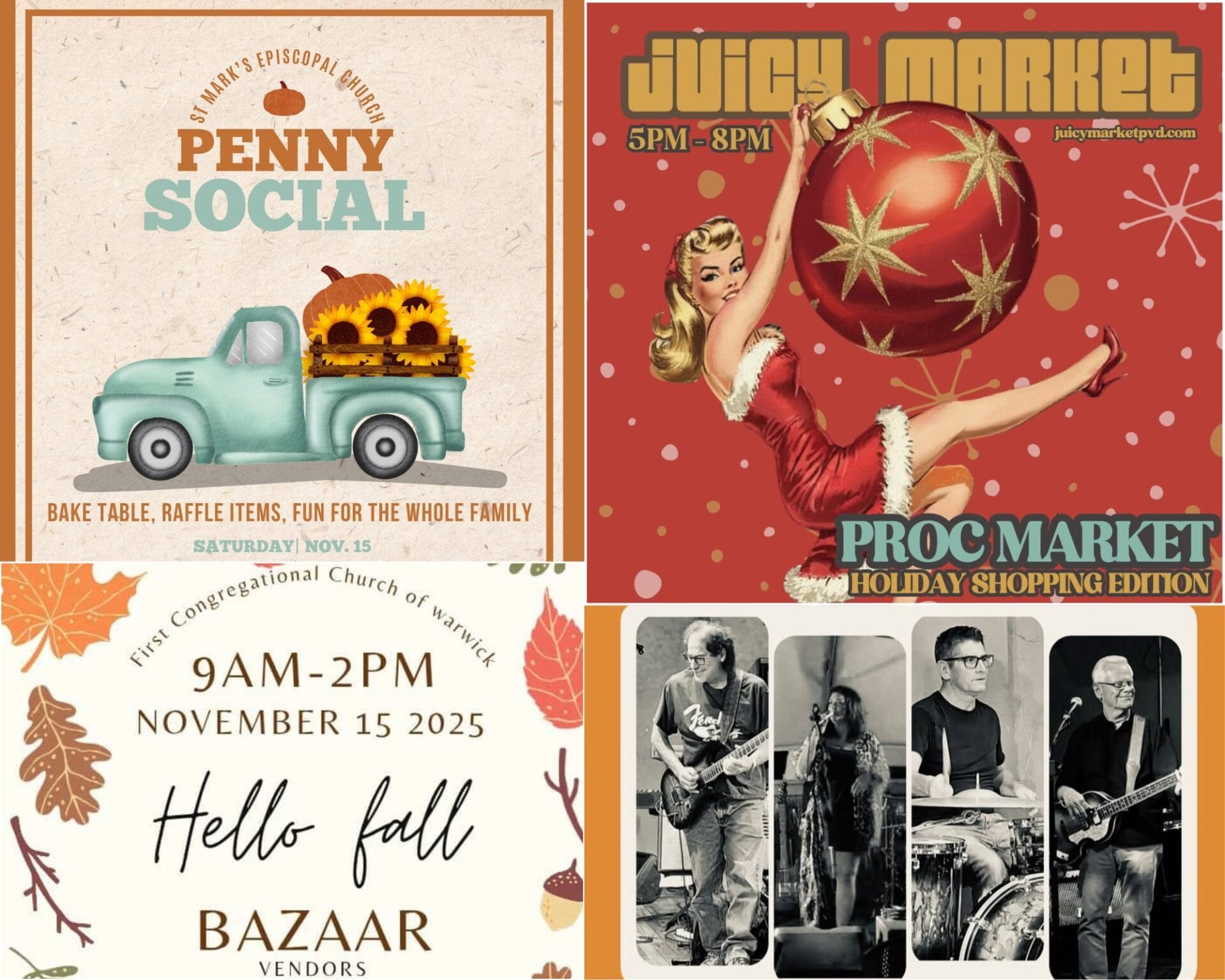 [Credit: WP Composite] This week’s Warwick Weekend Events include the Penny Social, a holiday market at Proclamation Ale, a fall bazaar, and live music.