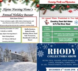 [Credit: WP Composite] This week’s Community Coventry Events in Coventry, RI feature a tree lighting, a holiday bazaar, a collectors show, and a Yuletide event at Spell Hall.