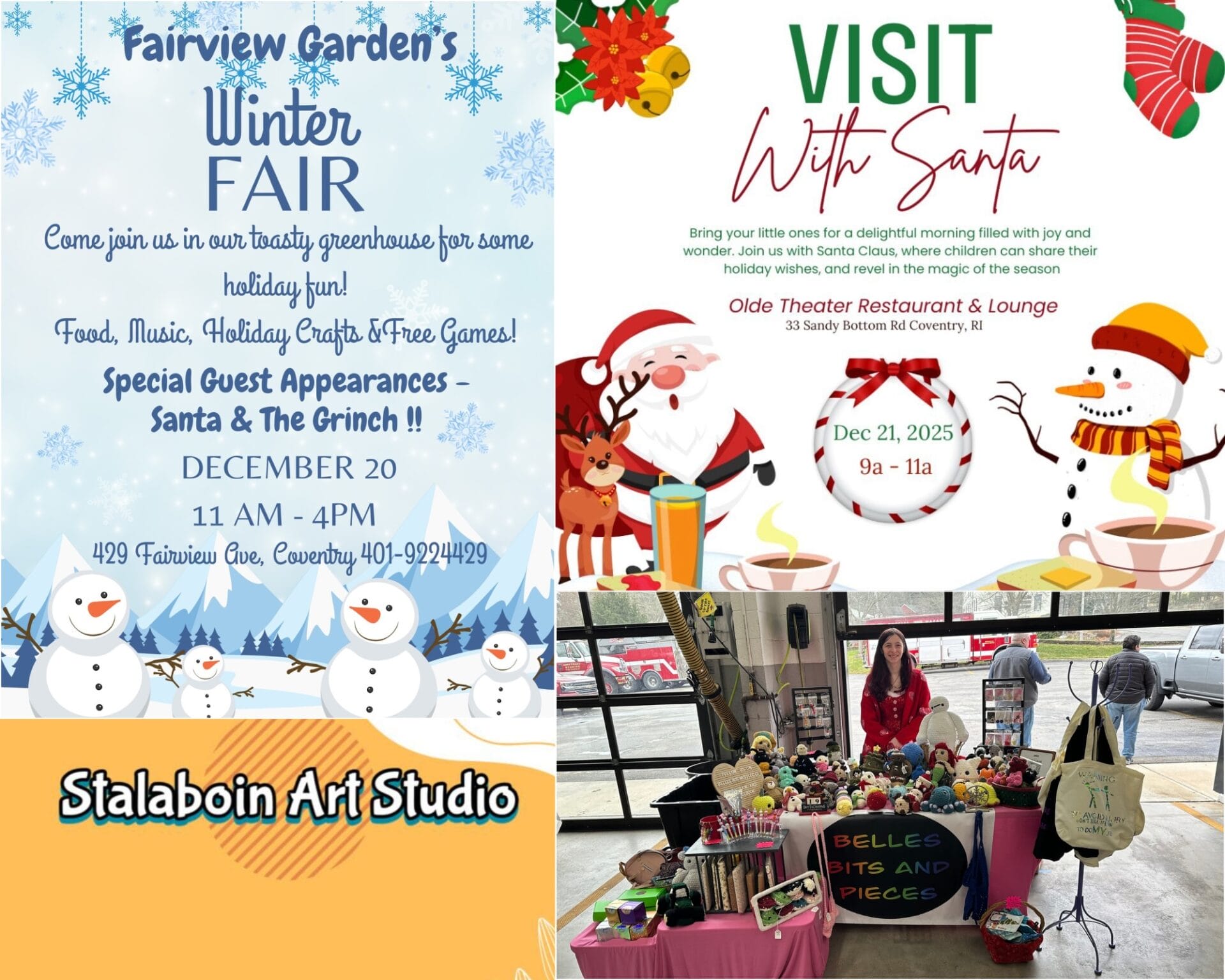 [Credit: WP Composite] This week’s Coventry Weekend Events in Coventry, RI include a winter fair, visits with Santa, a Christmas artisans market, ceramic classes, and several live music events at OTD.