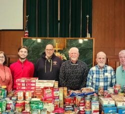 [CREDIT: Deb Provencal] From left, members of Lakewood Baptist Church after collecting 996 lbs. of food for their Thanksgiving food drive: Cecily Douthit, Max Moretti, Manny Alves, Pastor Ron Provencal, Lincoln Smith, Steve Sjogren