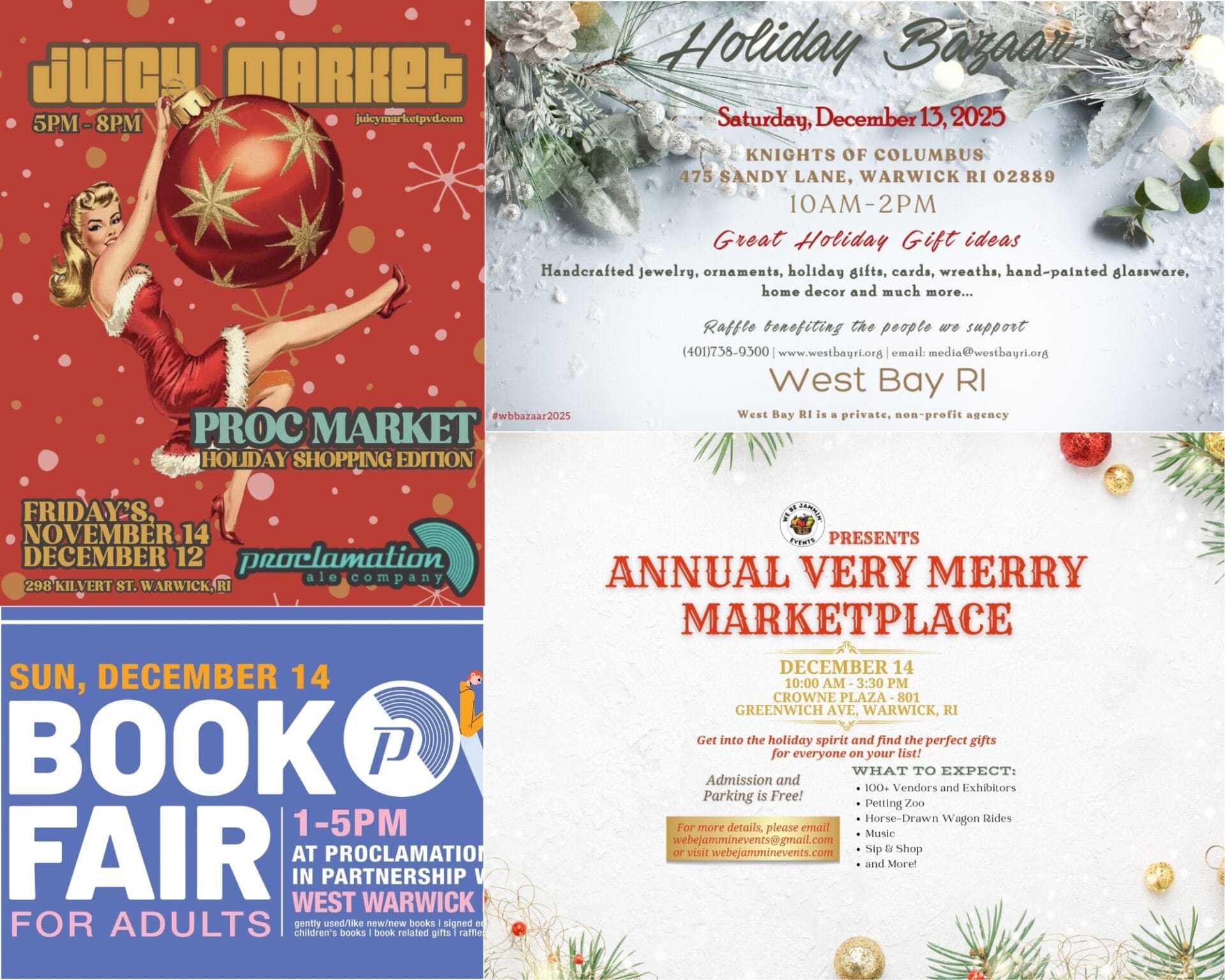 [Credit: WP Composite] This week’s Warwick Weekend Events include a Holiday Bazaar, several holiday markets, and an adult book fair.
