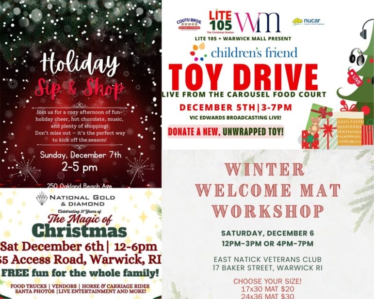 [Credit: WP Composite] This week’s Warwick Weekend Events include a toy drive, a sip and shop, and several other family holiday activities.