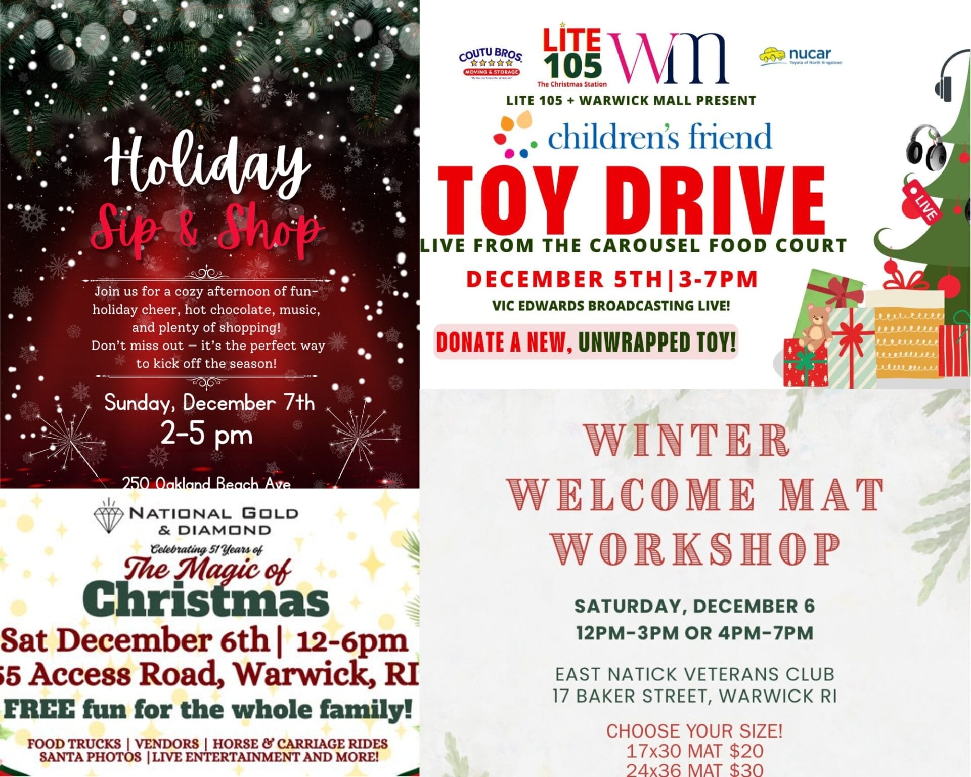 [Credit: WP Composite] This week’s Warwick Weekend Events include a toy drive, a sip and shop, and several other family holiday activities.