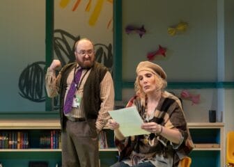 [CREDIT: Cat Laine] Don (Gabriel Graetz) and Suzanne (Deb Martin), converse in GAMM Theater's production of 'Eureka Day'.