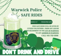 [CREDIT: WPD] Warwick Police offer safe rides home from Warwick establishments this St. Patrick's Day.