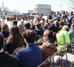 [CREDIT: CCRI] Governor Dan McKee speaks by the site of the proposed $60 million bond-funded Workforce Innovation Center at CCRI’s Warwick Campus